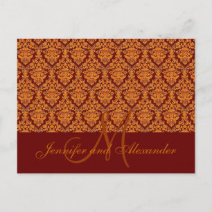 Orange Damasl Fall Wedding Save the Date Postcards