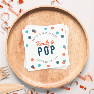 Orange Dark Blue Confetti Ready to Pop Baby Shower Napkin