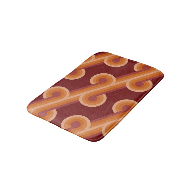 Orange Dark Maroon Red Retro Circles Art Pattern Bath Mat (Angled)
