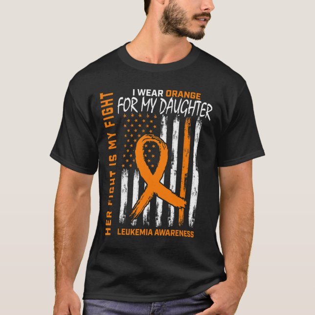 Orange Daughter Leukaemia Cancer Awareness America T-Shirt (Front)