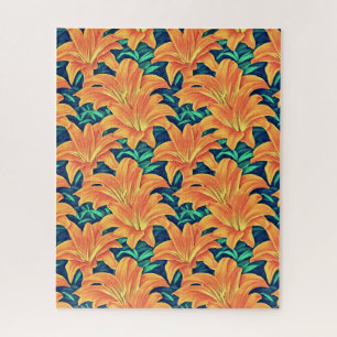 Orange Day Lilies with Green Leaves Jigsaw Puzzle
