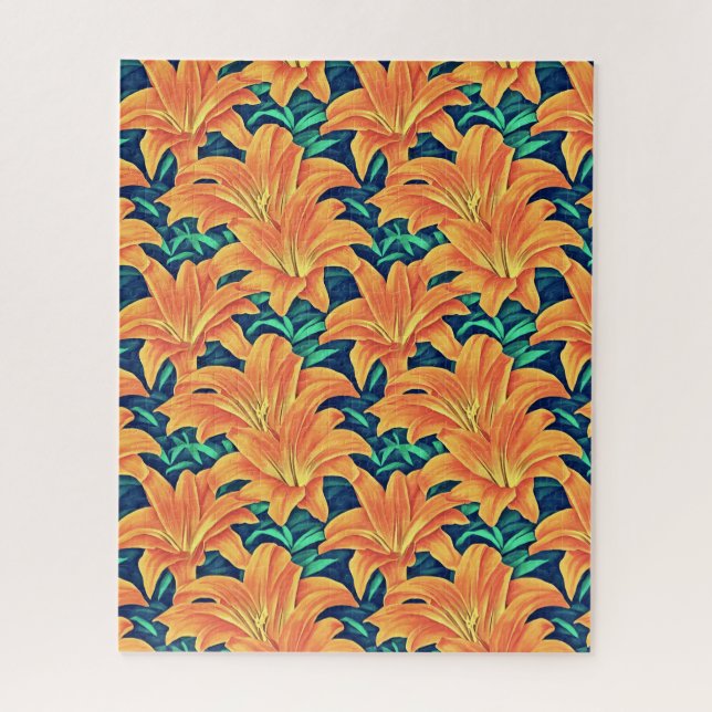 Orange Day Lilies with Green Leaves Jigsaw Puzzle (Vertical)