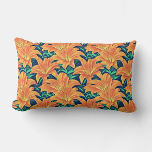 Orange Day Lilies with Green Leaves Lumbar Cushion