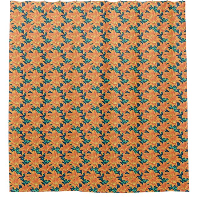 Orange Day Lilies with Green Leaves Shower Curtain (Front)