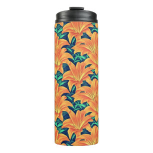 Orange Day Lilies with Green Leaves Thermal Tumbler