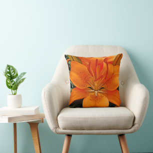 Orange Day Lily Throw Pillow