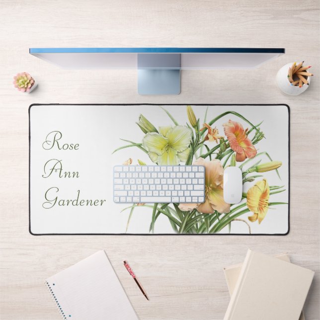 Orange Daylilies Modern Botanical Art Personalised Desk Mat (Office 1)