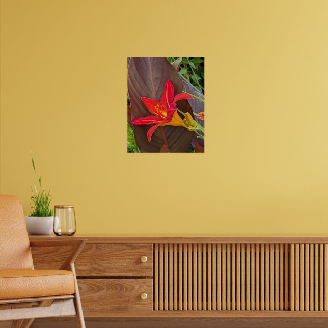 Orange Daylily Bloom and Plant Leaf Poster (Living Room 2)