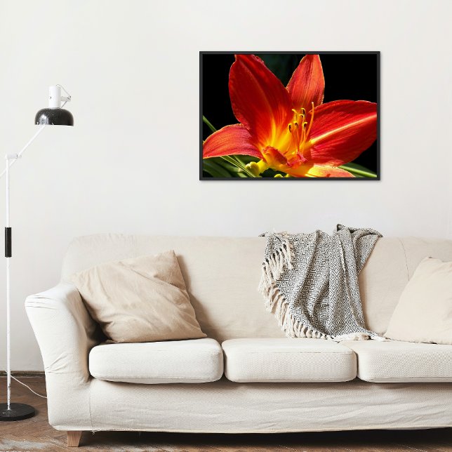 Orange Daylily Bloom Photo Glossy Poster (In Situ)
