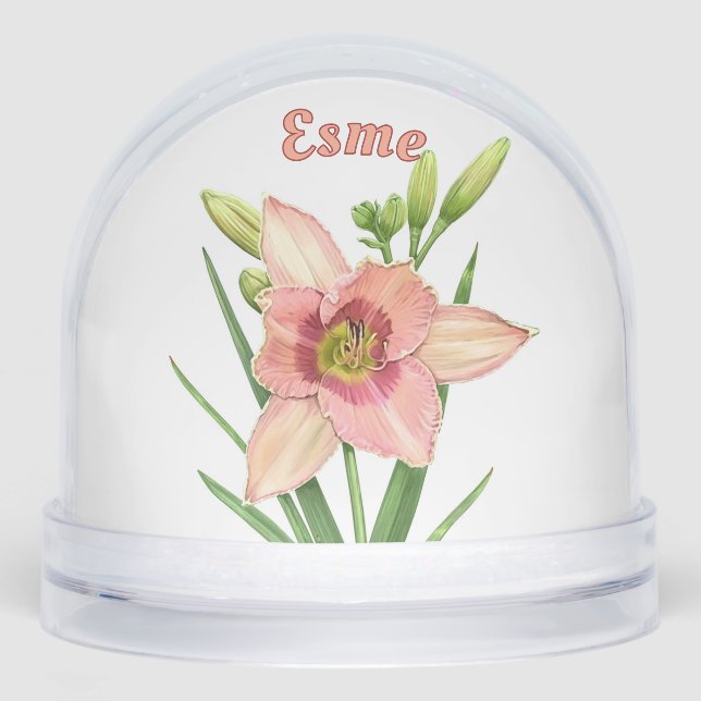 Orange Daylily Flower Botanical Art Personalised Snowglobe (Front)