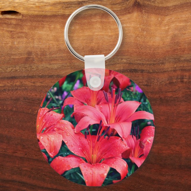 Orange Daylily Flower Cluster  Key Ring (Front)