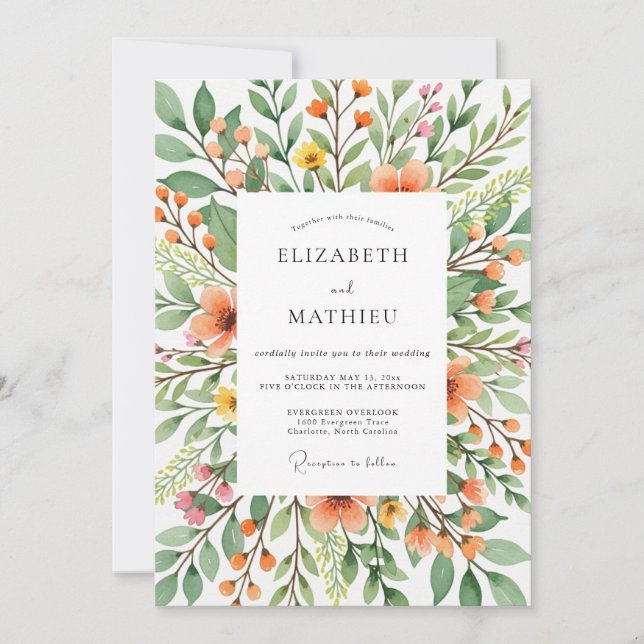 Orange Dazzling Spring Wedding Invitation (Front)