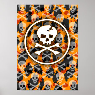 Orange Deathrock Skull Poster
