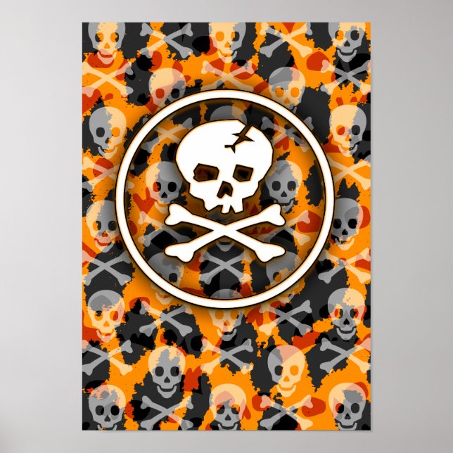 Orange Deathrock Skull Poster (Front)
