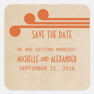 Orange Deco Chic Save the Date Stickers