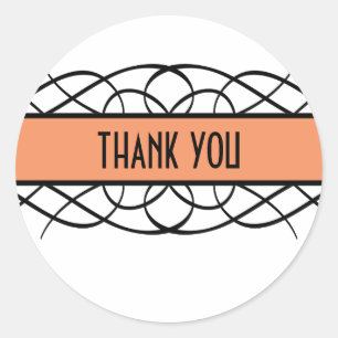 Orange Deco Flourish Thank You Stickers