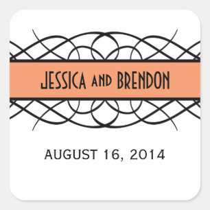 Orange Deco Flourish Wedding Stickers