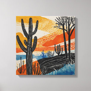 Orange desert cactus Watercolor wall art