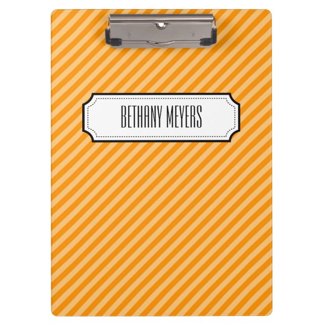 Orange Diagonal Stripe Personalised Clipboard (Front)