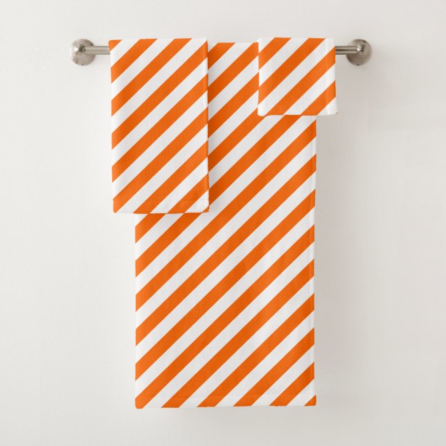 Orange Diagonal Stripes Bath Towel Set (Insitu)