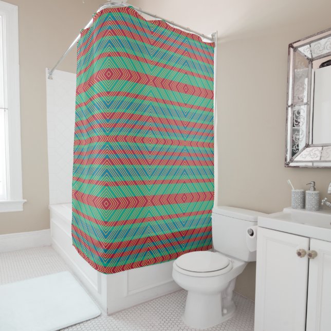 Orange Diamond Blue Red Turquoise Pattern  Shower Curtain (In Situ)