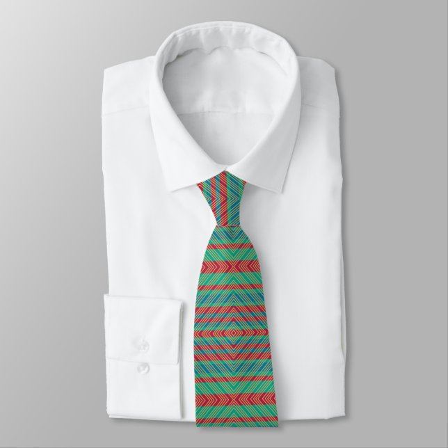 Orange Diamond Blue Red Turquoise Pattern  Tie (Tied)