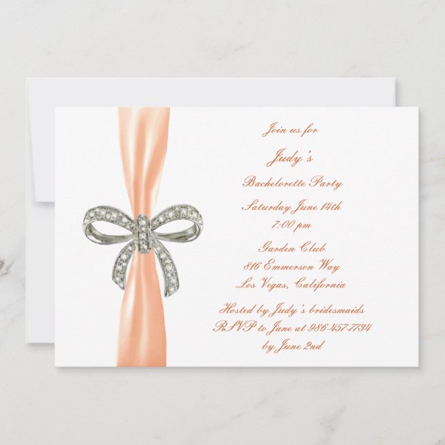 Orange Diamond Bow Bachelorette Party Invitation (Front)