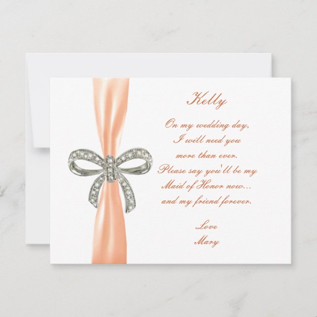 Orange Diamond Bow Wedding Maid Of Honour Card (Front)