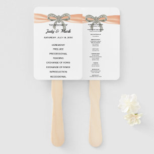 Orange Diamond Bow Wedding Program Hand Fan