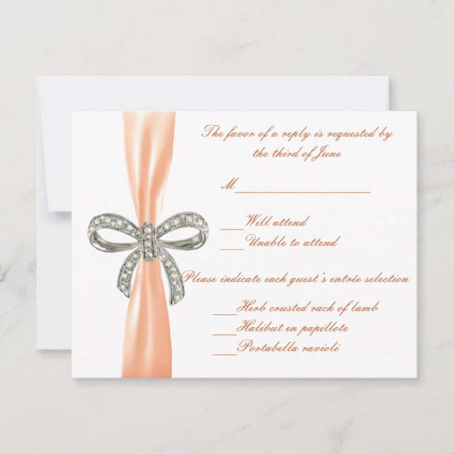 Orange Diamond Bow Wedding Response Card (Front)
