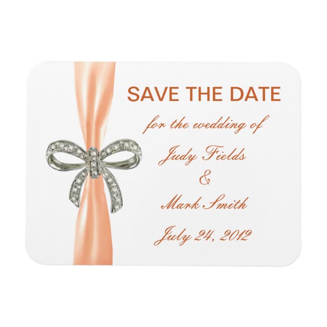 Orange Diamond Bow Wedding Save The Date Magnet (Horizontal)