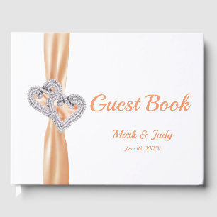 Orange Diamond Hearts Wedding Guestbook