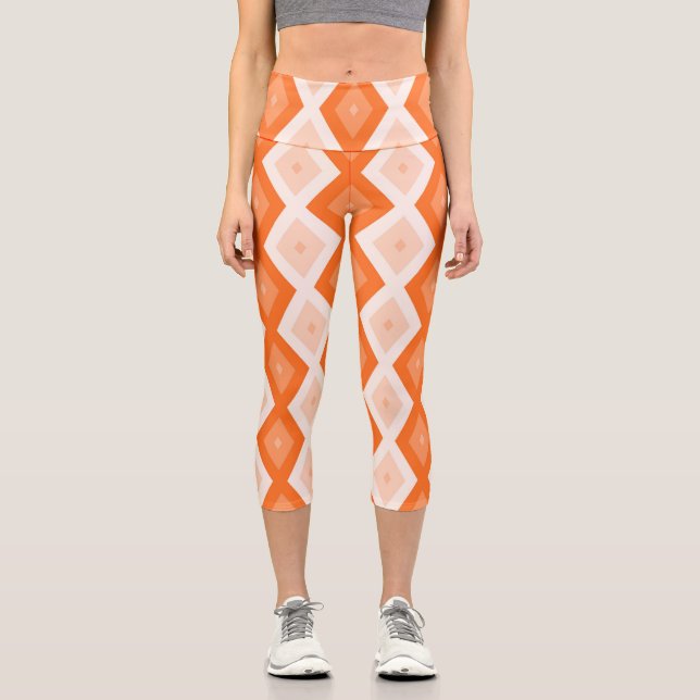 Orange diamond pattern capri leggings (Front)