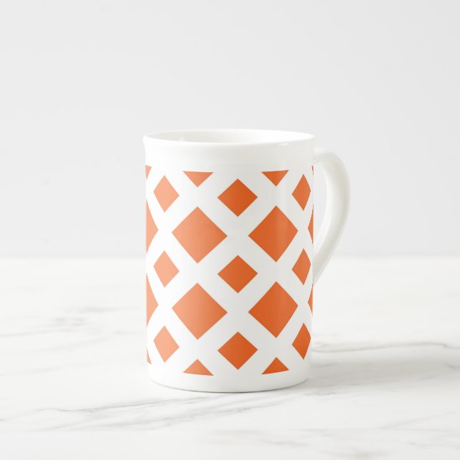 Orange Diamonds on White Bone China Mug (Front Right)