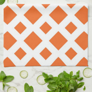 Orange Diamonds on White Tea Towel