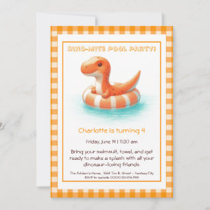 Orange Dino-Mite Birthday Pool Party Invitation