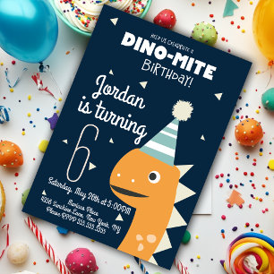 Orange Dinosaur Birthday Confetti Invitation