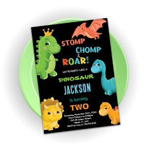 Orange Dinosaur Birthday Invitations