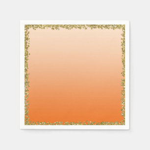 Orange Dipped Gold Glitter Glam Sparkle Party Napkin