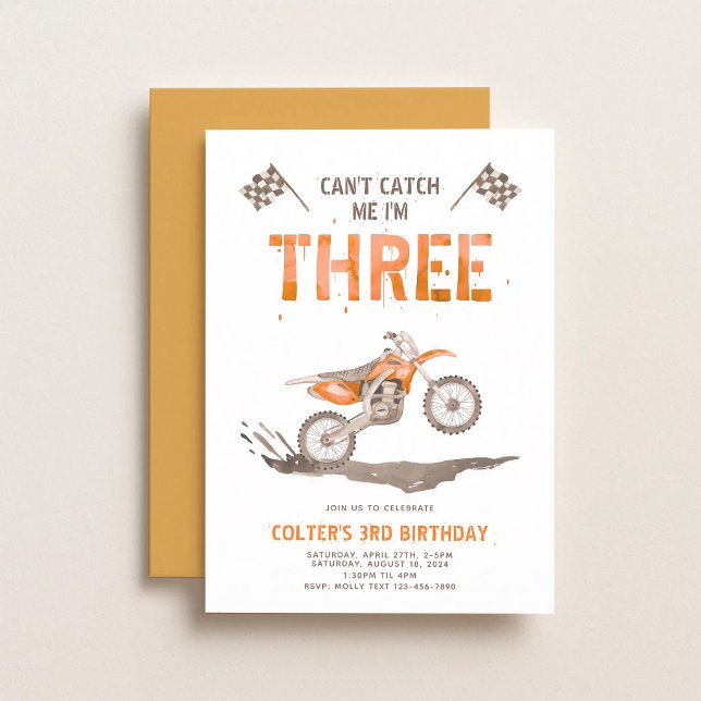 Orange Dirt Bike Third Birthday Invitation (Creator Uploaded)