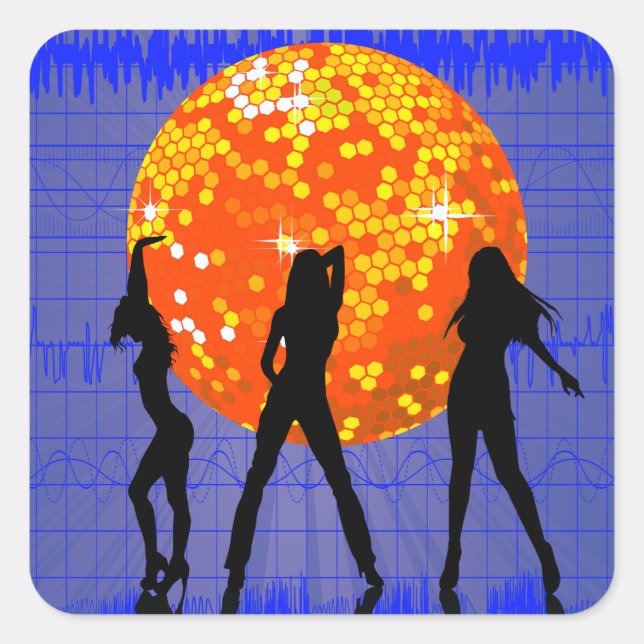 Orange Disco Ball Square Sticker (Front)
