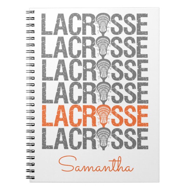 Orange Distressed Lacrosse Word Notebook (Front)