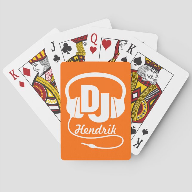Orange DJ add your name music playing cards (Back)