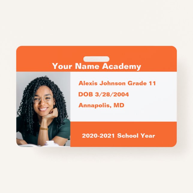 Orange Do It Yourself Custom Homeschool ID Badge (Front)