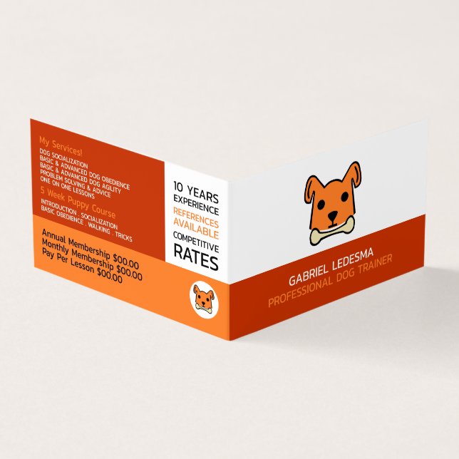 Orange Dog, Dog Trainer Detailed Business Card (Outside)