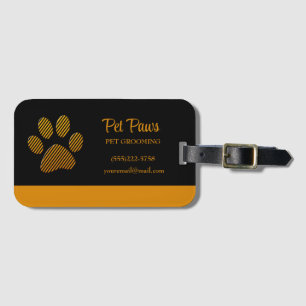 Orange Dog Paw on black Pet Grooming Service Busi Luggage Tag