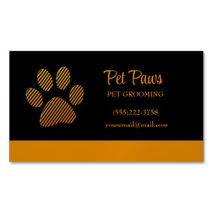 Orange Dog Paw on black Pet Grooming Service Busi Magnetic Business Card