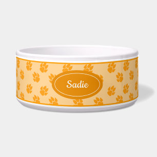 Orange Dog Paws Pattern With Custom Name