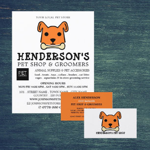 Orange Dog with Bone, Pet Store & Groomers Business Card