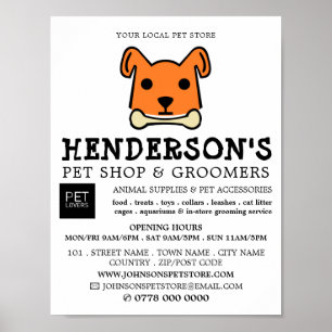Orange Dog with Bone, Pet Store & Groomers Poster